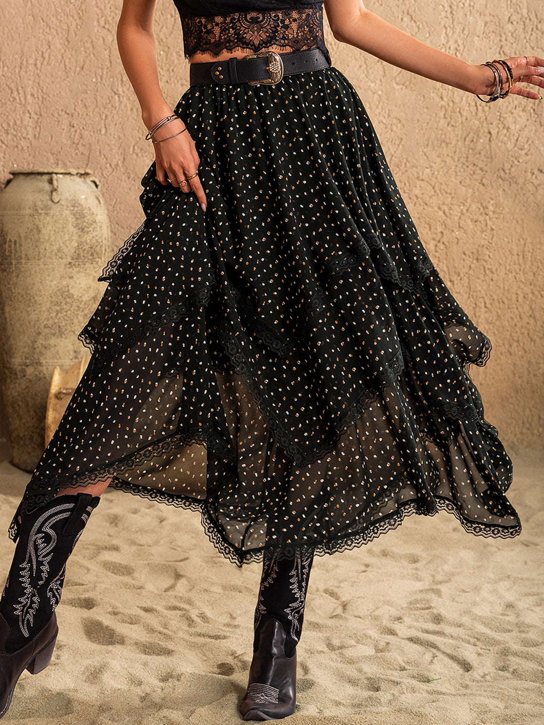 Karla Lace Detail Layered Midi Skirt