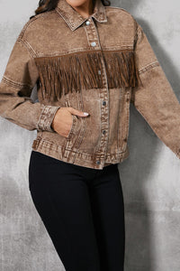 Jenny Fringe Trim Snap Down Denim Jacket
