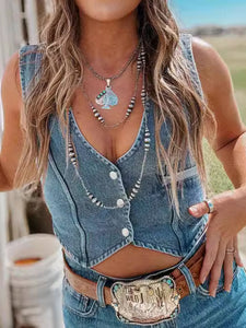 Talla V-Neck Denim Top