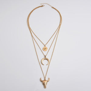 Alloy Three-Layered Bull Head Pendant Necklace