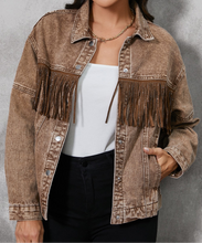 Load image into Gallery viewer, Jenny Fringe Trim Snap Down Denim Jacket
