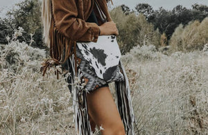 Myra BW Cowhide Fringe Bag